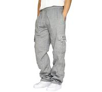 Male Fitness Running Trousers Drawstring Loose Waist Solid Color Pocket Loose Fleece Sweatpants Little L (GY1, XXXXXL)