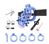 Male Fixed Training cage Protective cage (Curved) with Silicone Nails, 4 Size Rings, Elastic Bands, and Tubes A215-uk (Blue+Black:XL)