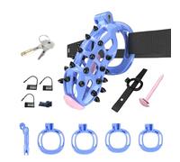 Male Fixed Training cage Protective cage (Curved) with Silicone Nails, 4 Size Rings, Elastic Bands, and Tubes A215-uk (Blue+Black:XXL)