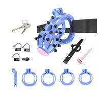 Male Fixed Training cage Protective cage (Curved) with Silicone Nails, 4 Size Rings, Elastic Bands, and Tubes A215-uk (Blue+Black:L)