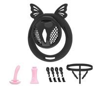 Male Flat ABS Chastity Cage Penis Cage with Elastic Belt & Invisible Lock, 4 Silicone Rings Lightweight Cock Cage Chastity Device Adult Sex Toy for Man Penis Exercise