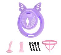 Male Flat ABS Chastity Cage Penis Cage with Elastic Belt & Invisible Lock, 4 Silicone Rings Lightweight Cock Cage Chastity Device Adult Sex Toy for Man Penis Exercise