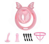 Male Flat ABS Chastity Cage Penis Cage with Elastic Belt & Invisible Lock, 4 Silicone Rings Lightweight Cock Cage Chastity Device Adult Sex Toy for Man Penis Exercise