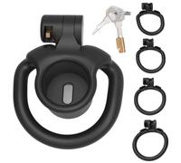 Male Flat Chastity Cage Set with 4 Size Rings -UKGA06aP，Black-Short：F | Lightweight Penis Cage, Chastity Device Set for Cross-Dressing