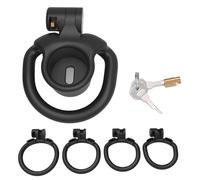 Male Flat Chastity Cage Set with 4 Sizes Rings, Flat Inverted Chastity Device for Role-Play -UKGA06ZP (Black-Short, Same &Cheaper:A)