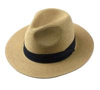 Male Foldable Big Head Straw Hat Summer Outdoors Cowboy Hat Sandy Beach Sun Hats Man Plus Size Fedora Hat Sun Hat(Khaki,61cm-64cm)