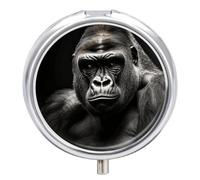 Male Gorilla Pill Box 3 Compartment Metal Round Pill Case Travel Pill Organizer Small Portable Medicine Vitamin Container for Purse and Pocket to Hold Vitamins Supplements