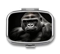 Male Gorilla Small Pill Box for Purse Travel Essentials Metal Pill Case 2 Compartments Compact Medicine Container Portable Daily Pill Organizer for Vitamins Fish Oils
