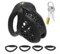 Male Honeycomb Chastity Cage with 4 Sizes Rings, Black, Practical Penis Chastity Devices for Male Restraint -UKGA13Z (B:Cheaper, Nano)