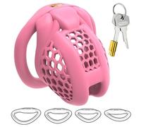 Male Honeycomb Chastity Cage with 4 Sizes Rings, Pink, Practical Penis Chastity Devices for Male Restraint -UKGA13Z (B:Cheaper, Nano)