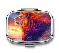 Male Lion Sunset Cute Travel Pill Organizer Portable Small Square Medicine Case Box for Pocket Purse