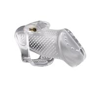 Male Long Perforated 3D Cock Cage with 3 Arc Penis Ring 5 Plastic Lock 1 Br Built-in Lock Chastity Device Adult Sex Toy White One Size