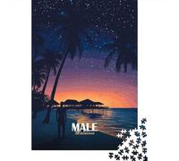 Male, Maldives at Night Travel Puzzle 1000 Pieces, Romantic City Break Scene, Decorative Artwork, Thick Cardboard Pieces, Birthday Gift for Home Décor Fans, 38x26cm/1000pcs