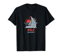 Male Maldives Sailboat Sunset Design Value Graphic T-Shirt, Men, Black, M