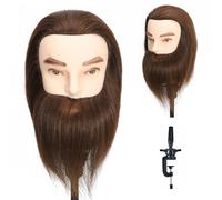 Male Mannequin Head 100% human Hair with Beard 12" Training Head Cosmetology Manikin Doll Head Practice Head for Hairdresser With Free Table Clamp