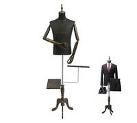 Male Mannequin Torso Dress Form, Men's Suit Display Stand with Stand Solid Wood Arm, Detachable Shoe Holder and Pants Rack, Tall Adjustable Mannequin Body for Market Window Display(Gray,Tripod)