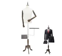 Male Mannequin Torso Dress Form, Men's Suit Display Stand with Stand Solid Wood Arm, Detachable Shoe Holder and Pants Rack, Tall Adjustable Mannequin Body for Market Window Display(White,Tripod)