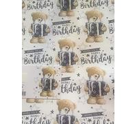 Male/Mens/Boys White/Blue Wishing You A Happy Birthday Teddy/Blue Present Gift Wrapping Paper+Gift Tag Birthday 2 Sheets Wrapping Paper+1 Gift Tag (BGC36154-2)