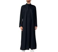 Male Muslim Robe - Arab Men'S Solid Color Stand Collar Robe Pocket Men'S Robe (Black 54)