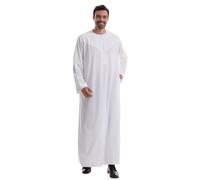 Male Muslim Robe - Male Solid Color Long Sleeve Robe Arabic Clothes Middle Skirt Robe (White L)