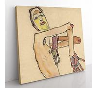 Male Nude Vol.1 by Egon Schiele Classic Painting Canvas Wall Art Print Ready to Hang, Framed Picture for Living Room Bedroom Home Office Décor, 35x35 cm (14x14 Inch)