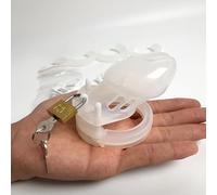 Male Penis Cage Chastity Belt, BDSM Bondage Silicone Chastity Cage Chastity Device with 4 Different Sizes Cock Rings Sex Toys for Men (Clear Short)