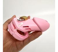 Male Penis Cage Chastity Belt, BDSM Bondage Silicone Chastity Cage Chastity Device with 4 Different Sizes Cock Rings Sex Toys for Men (Pink Long)