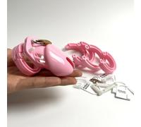 Male Penis Cage Chastity Belt, BDSM Bondage Silicone Chastity Cage Chastity Device with 4 Different Sizes Cock Rings Sex Toys for Men (Pink Short)