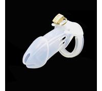Male Penis Cage Chastity Belt, BDSM Bondage Silicone Chastity Cage Chastity Device with 4 Different Sizes Cock Rings Sex Toys for Men (Clear Long)