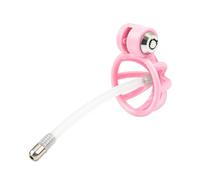 Male Penis Chastity Cage Set Small Bird Chastity Cage 5 Cock Rings with Urethral Sound Plug Penis Bondage Slave Man Sex Toy Pink Soft Tube One Size
