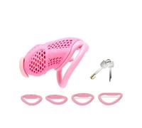Male Pink Chastity Cage Embedded Small Lock with Soft Silicone Catheter and 4 Size Cock Rings Adult Abstinence Sex Toys Pink L-Standard