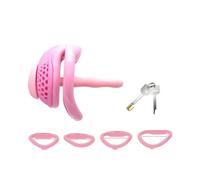 Male Pink Chastity Cage Embedded Small Lock with Soft Silicone Catheter and 4 Size Cock Rings Adult Abstinence Sex Toys Pink Xs-Nub