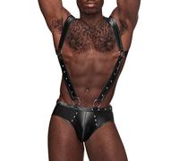 Male Power Black Studded Wet Look Harness Jockstrap - S / M - Black Black