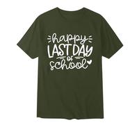 Male Printed T-Shirt Last Day of School Teacher Women Shirt Short Sleeve Round Neck Top Plain Spring Gift Idea Casual Daily Wear, Army Green, XL