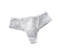 Male Sheer Mesh Thong Underwear Ice Silk G-String Low Rise 3D Bulge Pouch L-3XL(White 2XL)