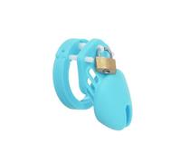 Male Silicone Chastity Device Cock Cage Sex Toys with 5 Penis Ring Adult Belt Brass Lock Standard/Short Cage Blue S