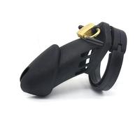 Male Silicone Chastity Device Penis Cage Lockable Cock Cage with 5 Sizes Cock Rings - Smooth Soft Penis Cages - BDSM Sex Toys for Couples (Black)