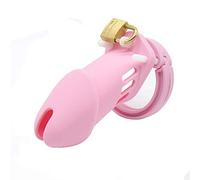 Male Silicone Chastity Device Penis Cage Lockable Cock Cage with 5 Sizes Cock Rings - Smooth Soft Penis Cages - BDSM Sex Toys for Couples (Pink)