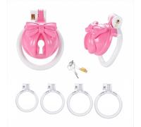 Male Sissy Cock Cage Chastity Belt - Plastic Chastity Devices for Man Penis Bondage Lightweight Bow Chastity Cage Sex Toy with 4 Sizes Rings and Invisible Lock