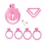 Male Sissy Cock Cage Chastity Belt - Plastic Chastity Devices for Man Penis Bondage Lightweight Bow Chastity Cage Sex Toy with 4 Sizes Rings and Invisible Lock