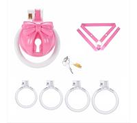 Male Sissy Cock Cage Chastity Belt - Plastic Chastity Devices for Man Penis Bondage Lightweight Bow Chastity Cage Sex Toy with 4 Sizes Rings and Invisible Lock