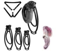 Male Soft Cover Cross Dressing Chastity Cock Cage, 3 Fufu Clips with 1 Yoga Strap Set for Men -A56UK (Black)