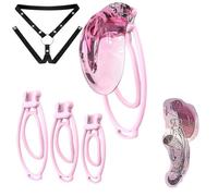Male Soft Cover Cross Dressing Chastity Cock Cage, 3 Fufu Clips with 1 Yoga Strap Set for Men -A56UK (Pink Transparent)