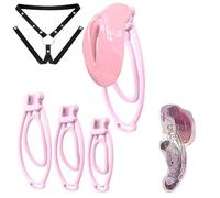 Male Soft Cover Cross Dressing Chastity Cock Cage, 3 Fufu Clips with 1 Yoga Strap Set for Men -A56UK (Pink)