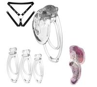 Male Soft Cover Cross Dressing Chastity Cock Cage, 3 Fufu Clips with 1 Yoga Strap Set for Men -A56UK (Transparent)