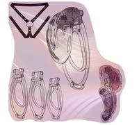 Male Soft Cover Cross Dressing Fitness Cage, 3 Fufu Clip with 1 Yoga Strap Set for Men -A56UK (B:Transparent)
