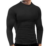 Male Spring and Summer Fitness Sports Quick Frying Long Sleeve T Shirt Solid Color Tight Elastic Bottoming Top Fuzzy House (B-Black, M)