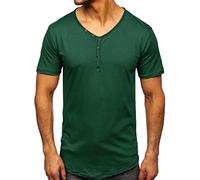 Male Spring and Summer Retro Business Casual Travel Multi Buttons V Neck Solid Color T Shirt Short Sleeve Top Blouse Shirt Long Sleeve Men