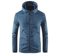Male Spring and Summer Sunscreen Ice Silk Thin Long Sleeved Zipper Hooded Solid Color Jacket Vest Jacket with Sleeves for Men Blue