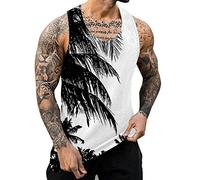 Male Summer Beach Hawaiian Printed Tank Tops I-Shaped Sleeveless Vest with Crew Neck Tank Top